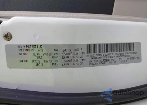 2018 Chrysler Pacifica Touring L z USA, uszkodzony, nr VIN 2C4RC1BGXJR338043